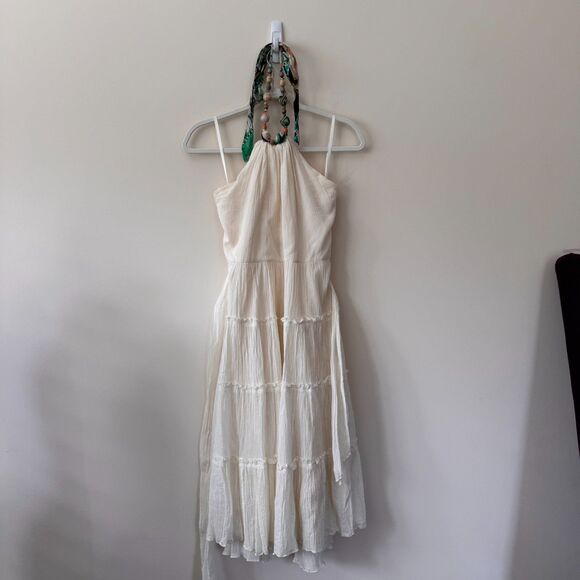 BCBGMaxazria White Cream Midi Bohemian Halter Dress Size 8 - Picture 2 of 8